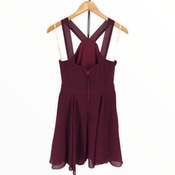 Lulu’s Forevermore Burgundy Skater Dress Halter Neck NWT size Small - Picture 9 of 13